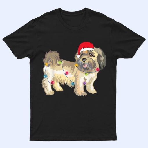 Christmas Funny Shitzu Dog Lover Santa Hat Lights Xmas Gifts T Shirt