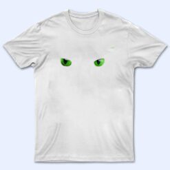 Cool Halloween cat faceeyes green on black T Shirt