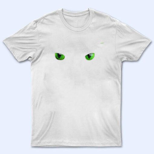 Cool Halloween cat faceeyes green on black T Shirt