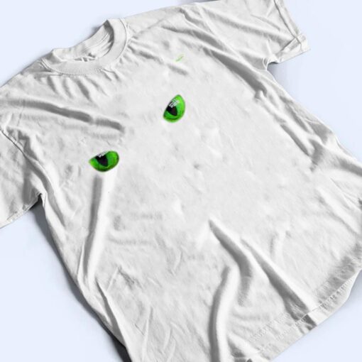 Cool Halloween cat faceeyes green on black T Shirt