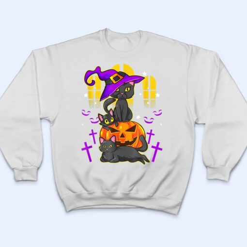 Cute Black Witches Cat For Halloween T Shirt