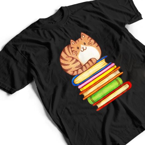 Cute Cat Books Graphic Women S Book Lovers Eacher T Shirt