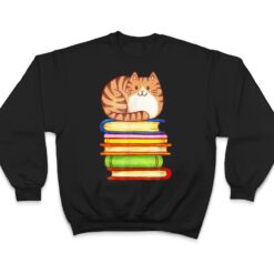 Cute Cat Books Graphic Women S Book Lovers Eacher T Shirt - Dream Art Europa