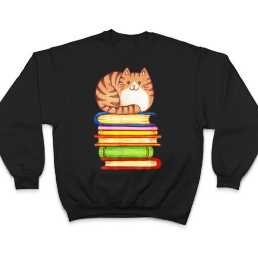 Cute Cat Books Graphic Women S Book Lovers Eacher T Shirt