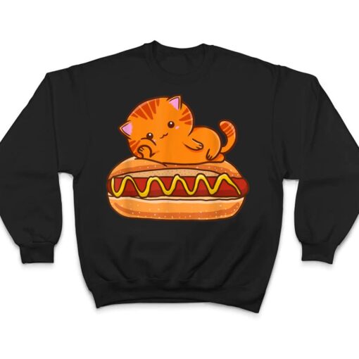 Cute Cat Chilling On Weiner Hot Dog Funny Hot Dog Lover T Shirt