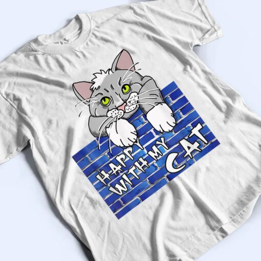 Cute Cat Design Little Cat On He Wall Comic Style T Shirt