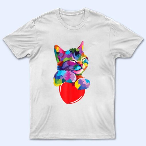 Cute Cat Gift for kitten lovers Colorful Art Kitty Adoption T Shirt