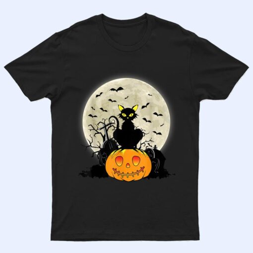 Cute Halloween Black Cat Witch Hat Pumpkin T Shirt