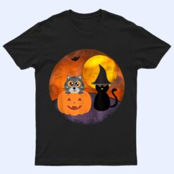 Cute Halloween Cat Scene Witch Pumpkin Bat Full Moon T Shirt