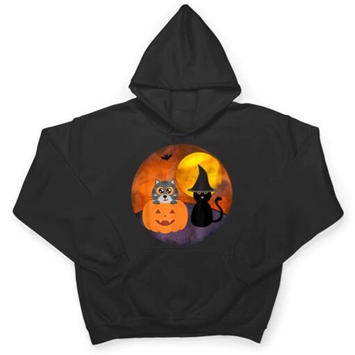 Cute Halloween Cat Scene Witch Pumpkin Bat Full Moon T Shirt