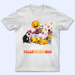 Cute Lazy Cat With Pumpkin Happy Hallowthanksmas T Shirt