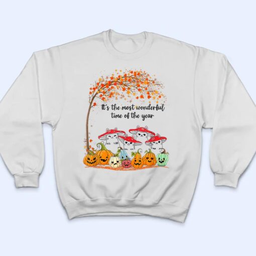 Cute Mushroom Cat Pumpkin Fall Leaves Autumn Cat Lover T Shirt