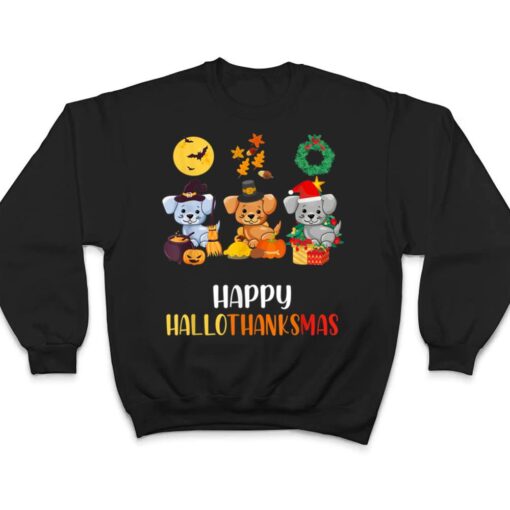 Cute Puppy Halloween Dog Christmas Happy Hallothanksmas Dog T Shirt