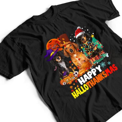 Dachshund Dog Halloween Merry Christmas Happy Hallothanksmas T Shirt