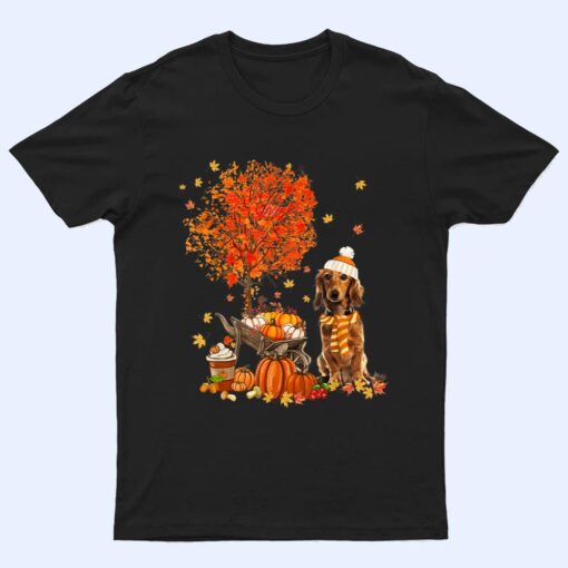 Dachshund Dog Pumpkin Autumn Fall Maple Leaf Thanksgiving T Shirt