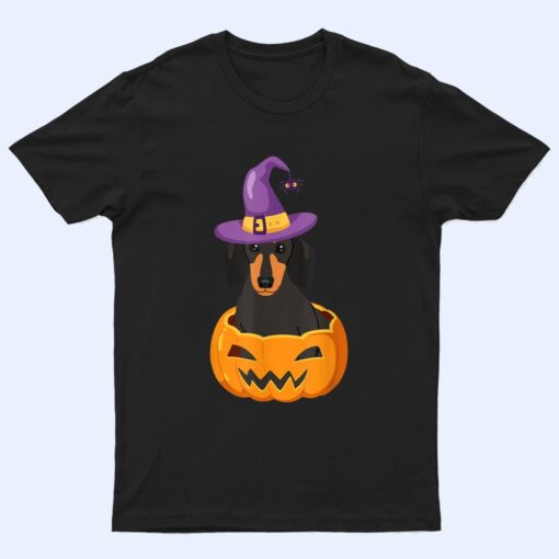 Dachshund On Pumpkin Lazy Halloween Costume Cute Doxie Dog T Shirt