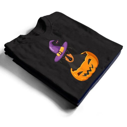 Dachshund On Pumpkin Lazy Halloween Costume Cute Doxie Dog T Shirt