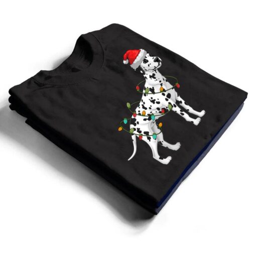 Dalmatian Santa Hat Lights Funny Christmas Pajama Dog Lover T Shirt