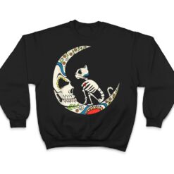 Dia De Los Muertos Crescent Moon And Cat Sugar Skull T Shirt - Dream Art Europa