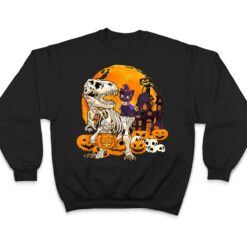 Dinosaur Skeleton Pumpkin With Moon Halloween Cat Witchy T Shirt - Dream Art Europa