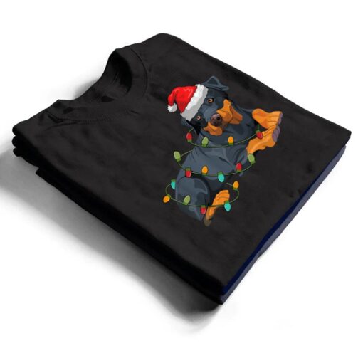 Doberman Santa Hat Lights Funny Christmas Pajama Dog Lover T Shirt