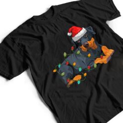 Doberman Santa Hat Lights Funny Christmas Pajama Dog Lover T Shirt - Dream Art Europa