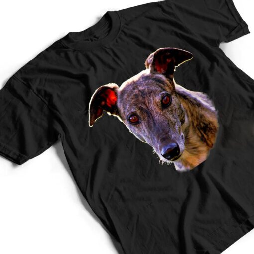 Dog Greyhound  pretty Brindle Rescue Greyhound face T Shirt