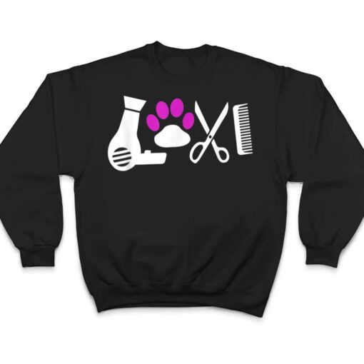 Dog Groomer Love T  Dog Grooming Hairdryer Paw T Shirt