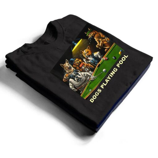 Dogs Playing Pool Art Work Puppies Snooker Pocket Billiards T Shirt