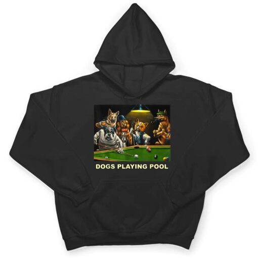 Dogs Playing Pool Art Work Puppies Snooker Pocket Billiards T Shirt