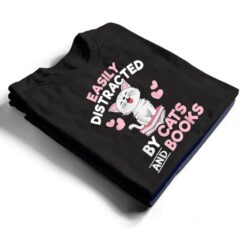 Easily Distracted By Cats and Books Cute Cat Book Lover T Shirt - Dream Art Europa