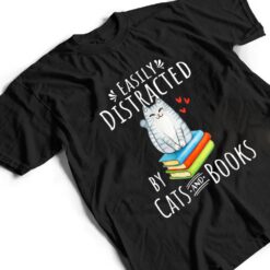 Easily Distracted by Cats and Books - Funny Cat & Book Lover T Shirt - Dream Art Europa