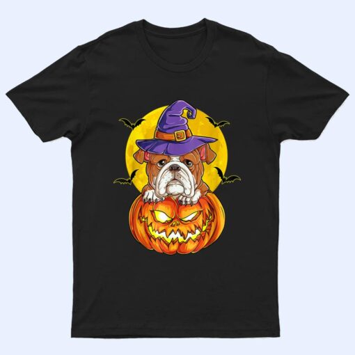 English Bulldog Witch Pumpkin Halloween Dog T Shirt