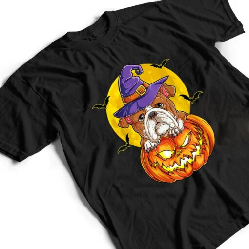 English Bulldog Witch Pumpkin Halloween Dog T Shirt