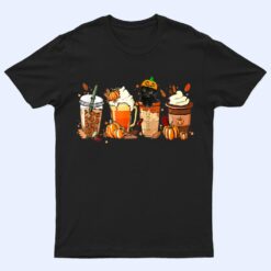 Fall Coffee Pumpkin Spice Latte Iced Autumn Black Cat T Shirt