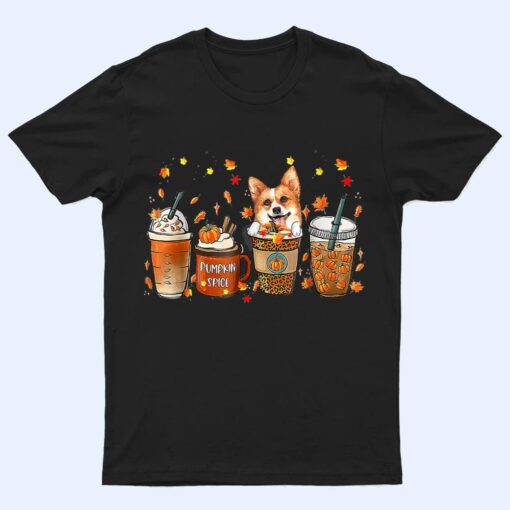 Fall Coffee Pumpkin Spice Latte Iced Corgi Dogs Thanksgiving T Shirt