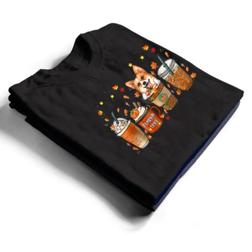 Fall Coffee Pumpkin Spice Latte Iced Corgi Dogs Thanksgiving T Shirt