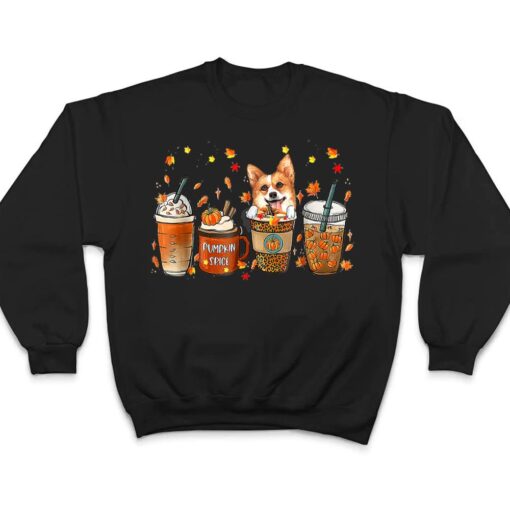 Fall Coffee Pumpkin Spice Latte Iced Corgi Dogs Thanksgiving T Shirt