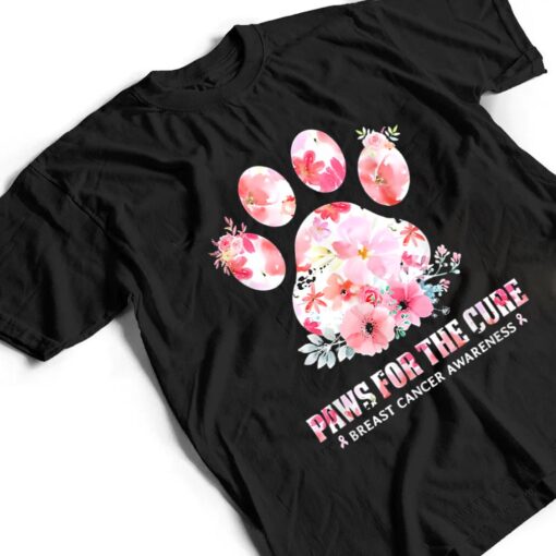 Floral Paws For He Cure Dog Cat Breast Cancer Awareness T Shirt