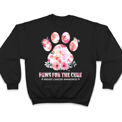 Floral Paws For He Cure Dog Cat Breast Cancer Awareness T Shirt