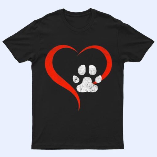 For The Love Of My Dog- Red Heart & White Dog Paw - Grunge T Shirt