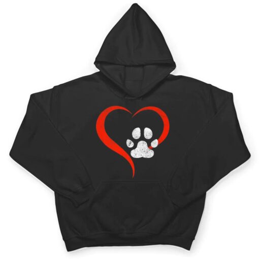 For The Love Of My Dog- Red Heart & White Dog Paw - Grunge T Shirt