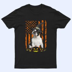 French Bulldog Dog Pumpkin American Flag Witch Halloween T Shirt