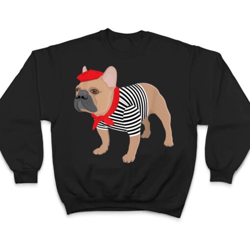 French Bulldog Dog with French Beret Hat Funny Animal Pun T Shirt