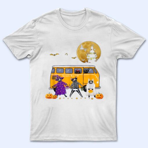 Funny Black Cat Halloween School Bus First Day Of School T Shirt