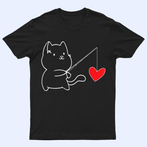 Funny Cat Fishing Heart Valentines Day T Shirt