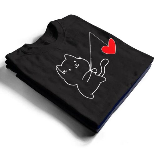 Funny Cat Fishing Heart Valentines Day T Shirt
