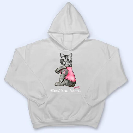 Funny Cat Pink Ribbon In October We Wear Pink Breast Cancer T Shirt