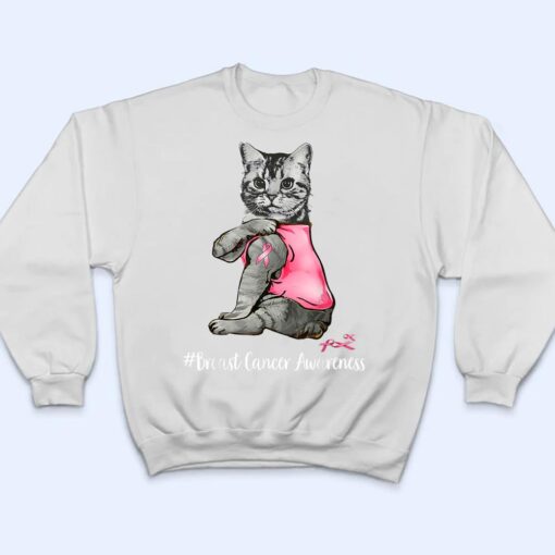 Funny Cat Pink Ribbon In October We Wear Pink Breast Cancer T Shirt