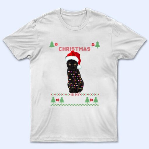 Funny Cat lovers Cute Cat Santa Hat Ugly Christmas Sweater Premium T Shirt